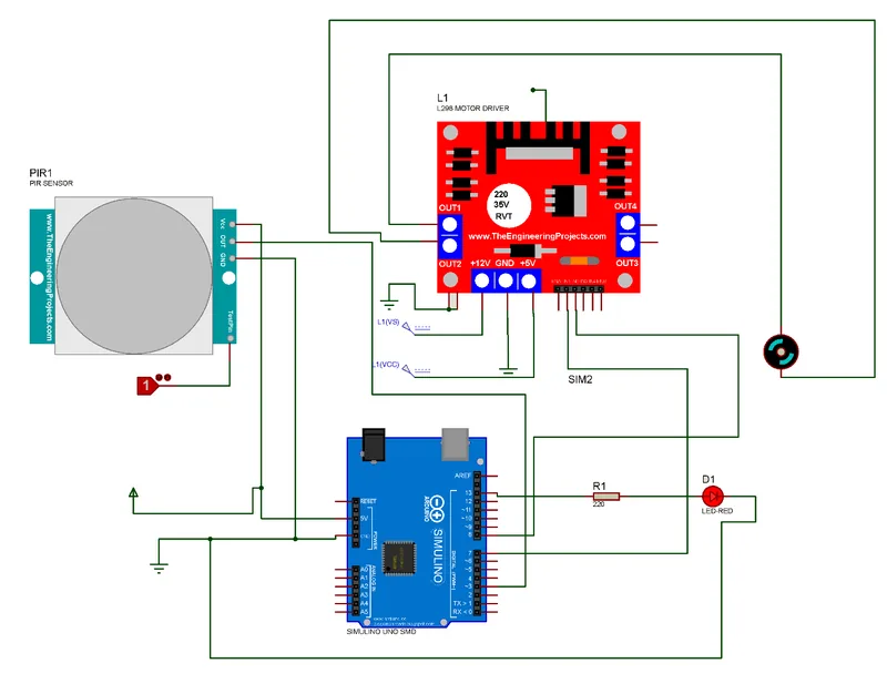 The circuit: PIR sensor, Arduino and motor driver · Oluwaferanmi Iyiola